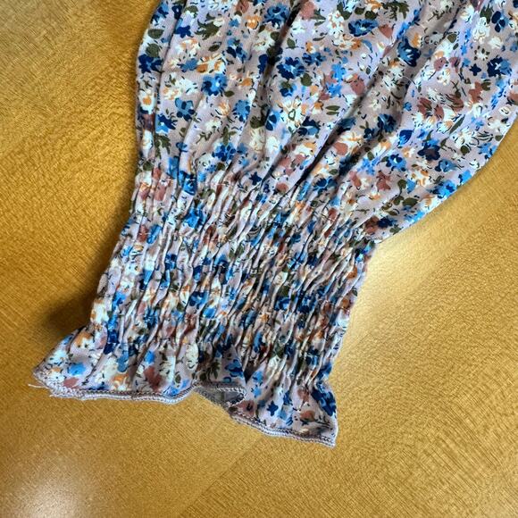 Rapbin NWT Rose Pink Ditzy Floral V-Neck Long Sleeve Puff Ruffle Cuff Top Sz L - Picture 6 of 12